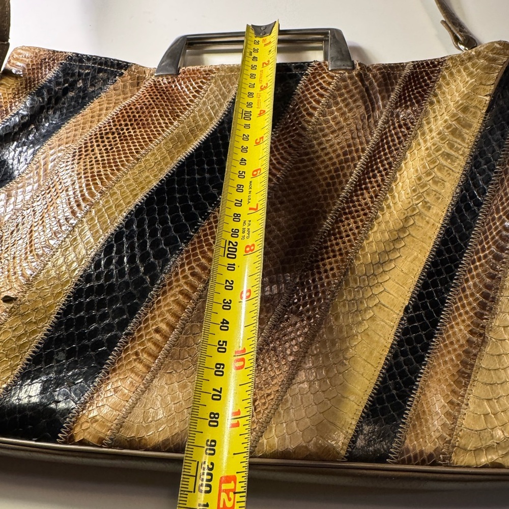Vintage Snakeskin Shoulder Bag Striped Leather Handbag Funky Purse - Picture 14 of 16